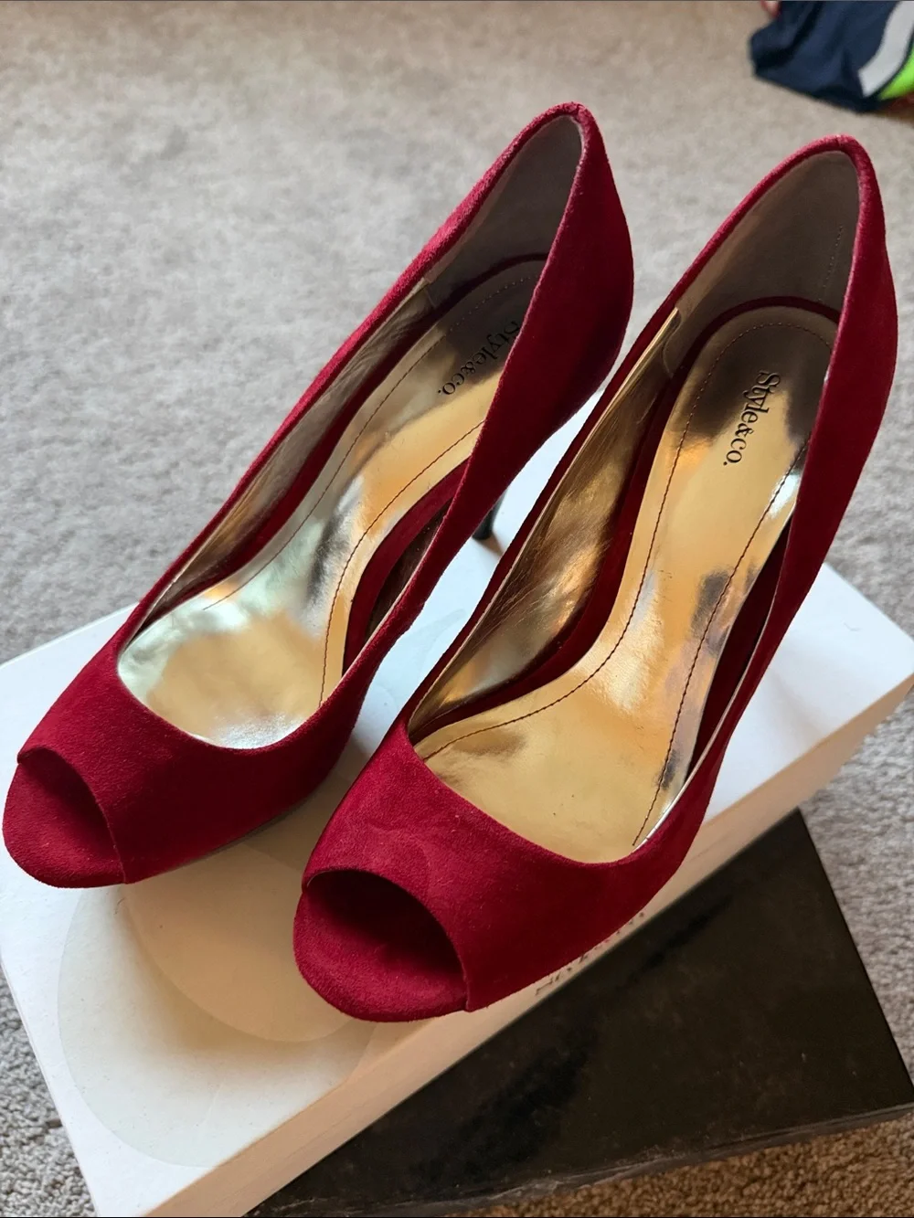 Style & Co. Red Suede Peep-Toe Heels